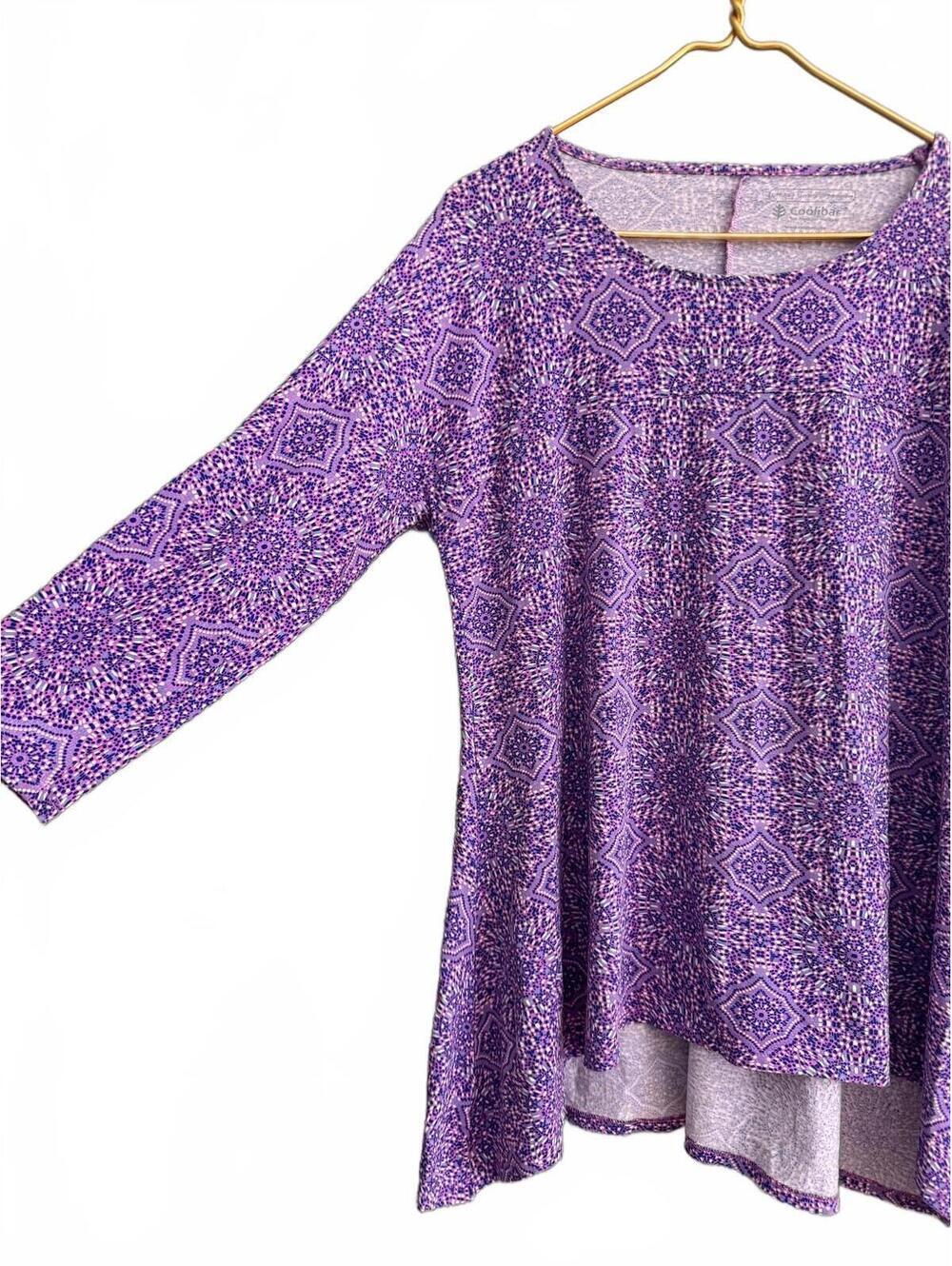 Coolibar UPF 50+ Sun Protective Purple Patterned Asymmetrical Tunic Women's SzLg